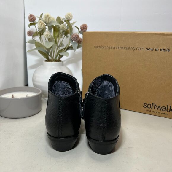 Soft Walk Rocklin Round Toe Block Heel Leather Booties Black Women's 6.5 W NWB - Picture 4 of 8